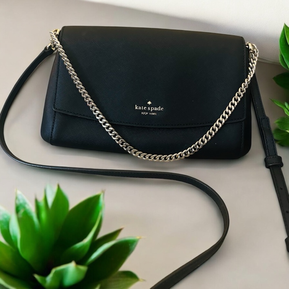 Kate Spade Laurel Way Greer‎ Black Crossbody Bag With Silver Chain Like New